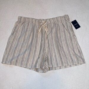 NWT Lucky Brand Striped Linen Blend Drawstring Waist Shorts, Cream & Tan, Size M